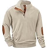 UNQPJUS Men's Fashion Corduroy Sweatshirt Long Sleeve Button-Down Shirt Stand Collar Pullover Sweater