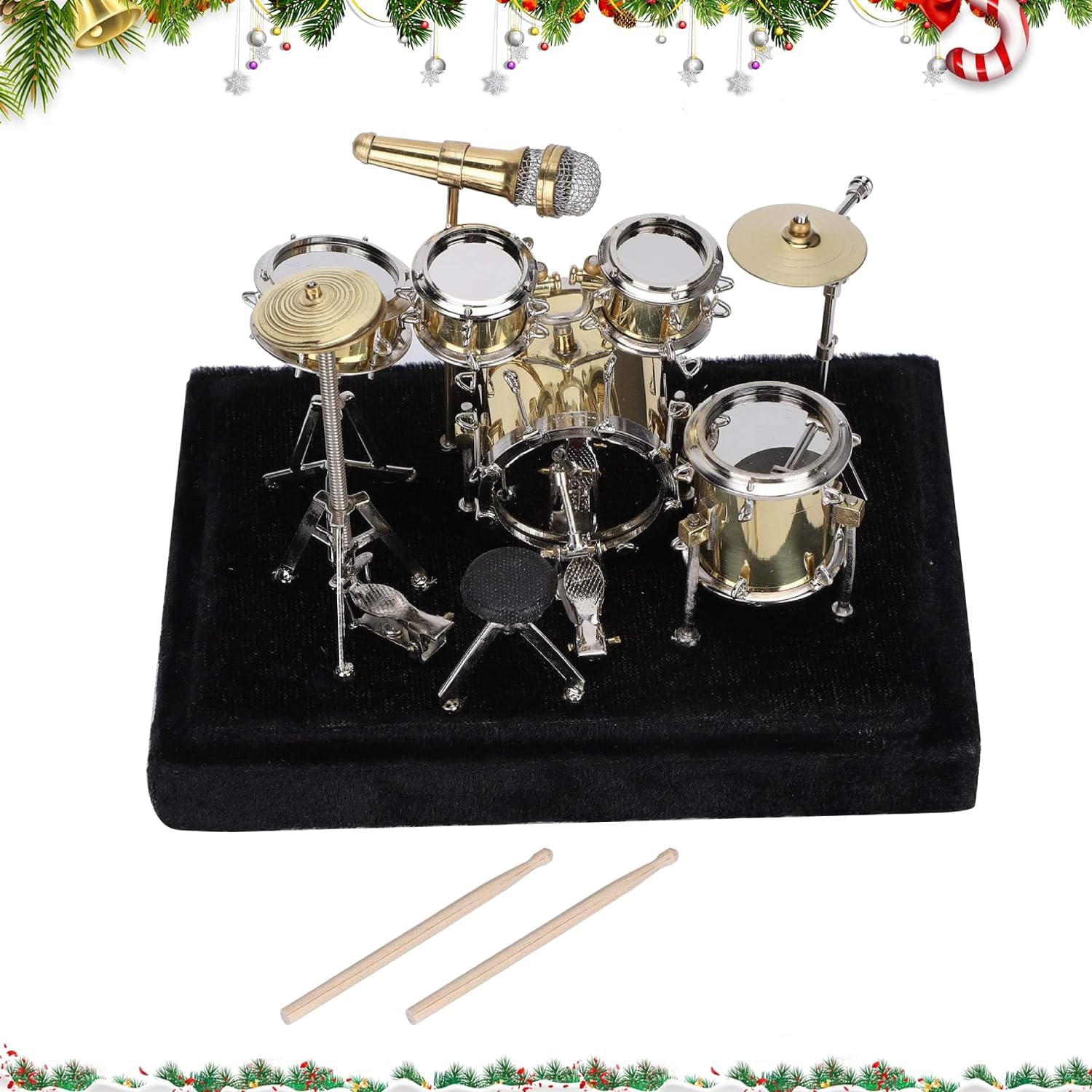 Fyearfly Miniature Drum Kit Model, Mini Drum Set, Metallic, Realistic, Music, Home Decor, Gift