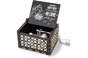 Akrehyull Can't Help Falling in Love Music Box, Wood Engraved Hand Crank Vintage Musical Boxes Case, Anniversary Valentines Birthday for Lover, Wife, Husband, Boyfriend, Girlfriend (Black)