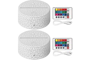 yuoseg 2 Pack 3D Night LED Light Lamp Base + Remote Control + USB Cable, 16 Colors Light Show Display Stand for Acrylic Crack