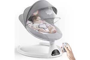 Jaoul Electric Portable Baby Swing for Infants, Newborn, Bluetooth Touch Screen/Remote Control Timing Function 5 Swing Speeds Aluminum Baby Rocker Chair with Music Speaker 5 Point Harness Gray
