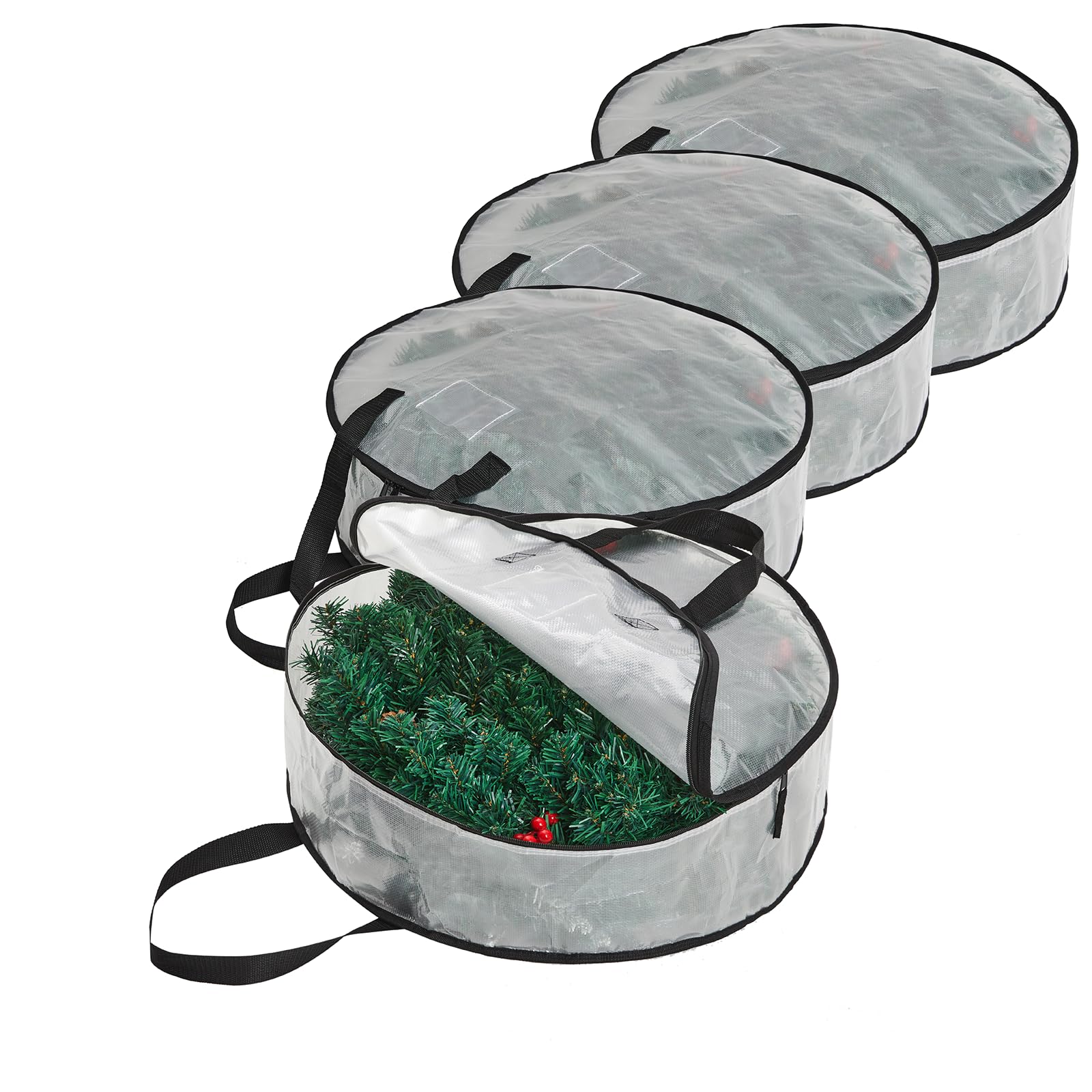 Hayoulabo 4 Pack Clear Christmas Wreath Storage Bags 24 Inch - Waterproof Wreath Container with Dual Zipper and Reinforced Handles for Artificial Wreath, Garland and Holiday Decor Organization Image