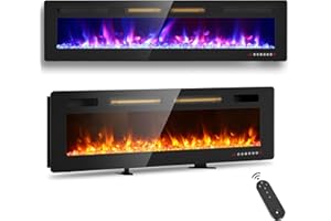 BREEZEHEAT 72 inch Electric Fireplace Wall Mounted/Freestanding-Ultra Thin Fireplace Inserts for Living Room with Double Heat Vent, Remote Control, Touch Screen, Led Flame, 8H Timer, 750w/1500w