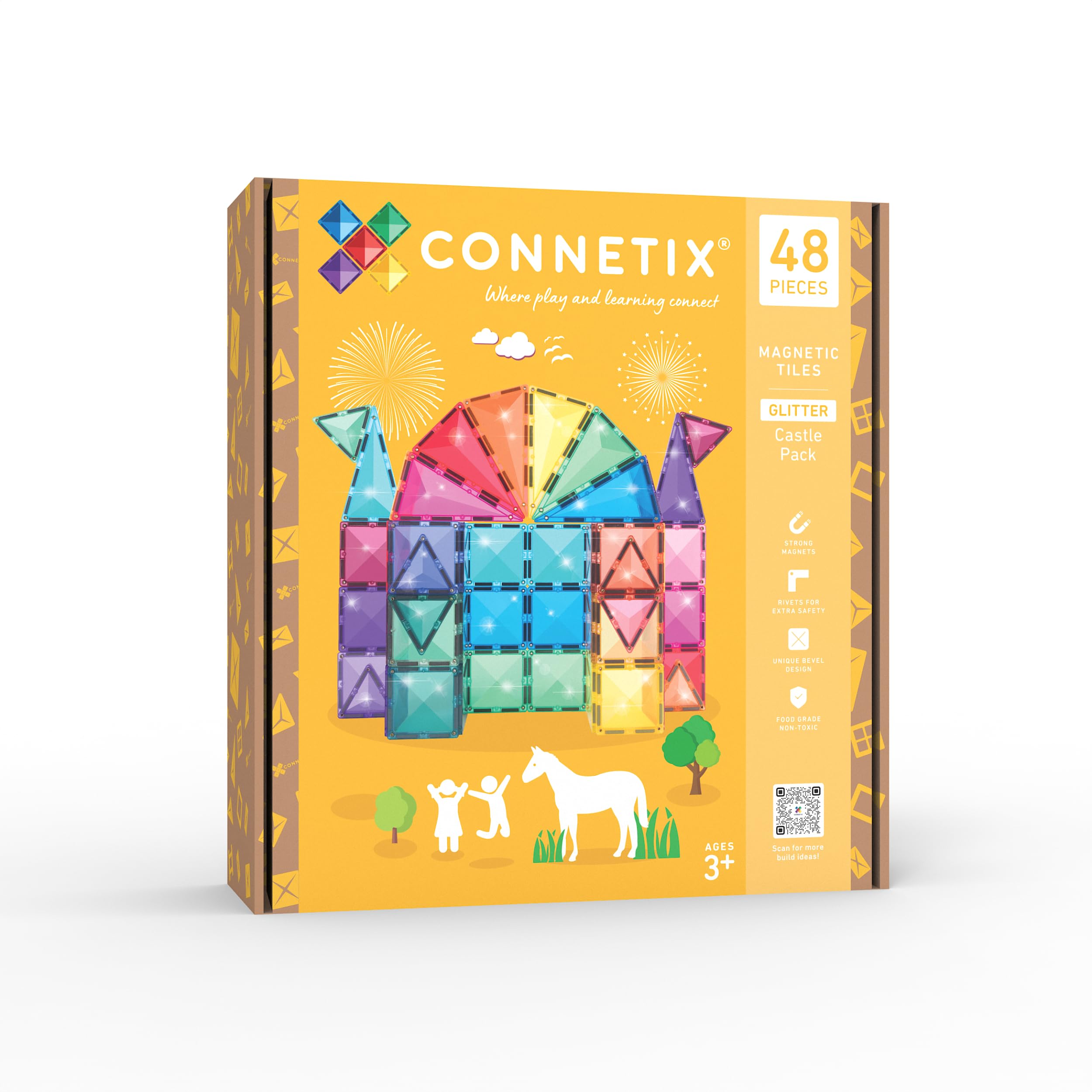 CONNETIX Magnetic Tiles Glitter Castle Pack, 48 Pieces