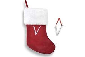 Regent Square 2023 Christmas Stocking & Ornament Set with Fine European Crystals, 18” Monogram Stocking and Silver Plated Monogram Ornament, Xmas Gift Set for Holiday- Letter V