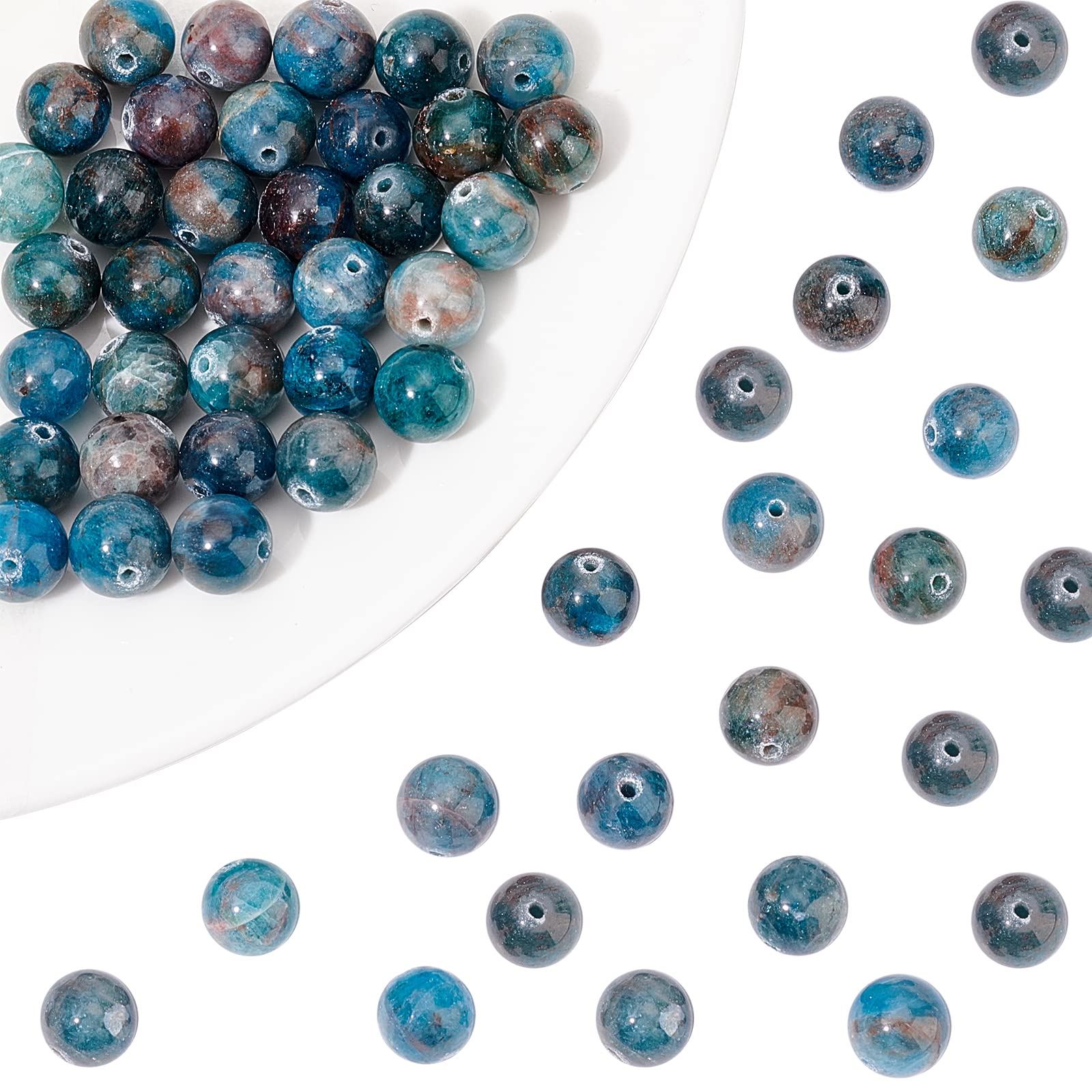 NBEADS 1 Strand About 47 Pcs/Strand Round Natural Apatite Beads Strands for Jewelry Making, 8mm, Hole: 1mm, 15.7"