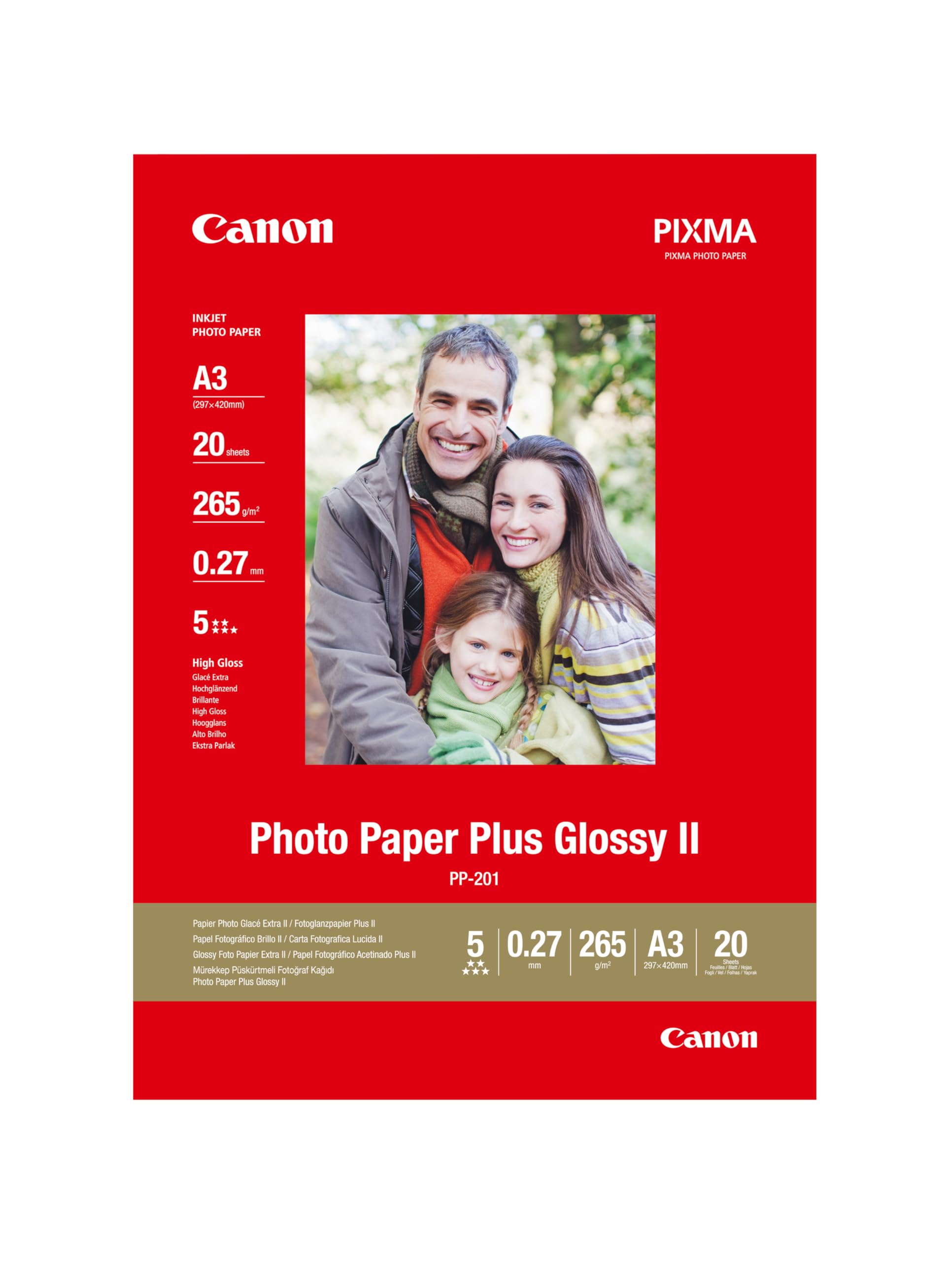 Canon PP-201 Glossy II Photo Paper Plus A3 (20 Sheets) - Ideal for Photo Printing, A3 Size - Durable Prints, Instant Touch-Dry, Professional Quality - Compatible with Canon A3 Inket Printers โ image 1