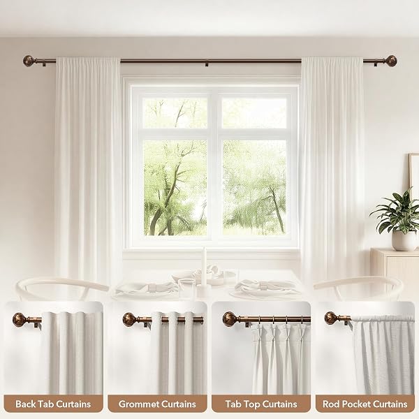 PESENP ANTIQUE BRONZE CURTAIN RODS FOR WINDOWS 48 TO 84 INCHES, 1″ ADJUSTABLE HEAVY DUTY ANTIQUE WINDOW CURTAIN ROD WITH EUROPEAN VINTAGE FLORAL FINIAL, VINTAGE DECORATIVE DRAPERY RODS FOR BEDROOM