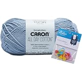 Caron All Day Cotton Yarn - 100g/3.5oz - 100% Mercerized Cotton - 173 Yards Bundle with Bella's Crafts Stitch Markers (Eyes Blue)