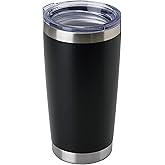 DOMICARE 20oz Stainless Steel Tumbler Bulk with Lid, Double Wall Vacuum Insulated Travel Mug, Powder Coated Coffee Cup, Powder Black, 1 Pack