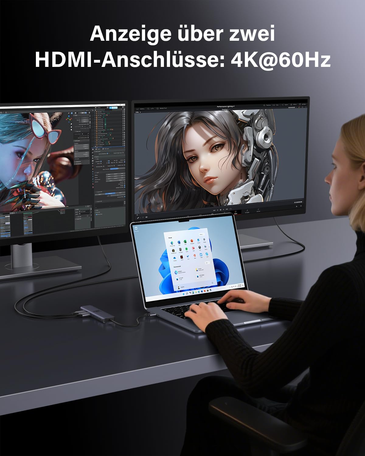 USB C zu Dual HDMI Adapter, Newmight 7-in-1-Dual-Monitor-Dock, 4K@60 Hz, mit 2 HDMI Anschlüssen, kompatibel mit Dell/MacBook/iPhone 15/16/17 und weiteren Geräten 5