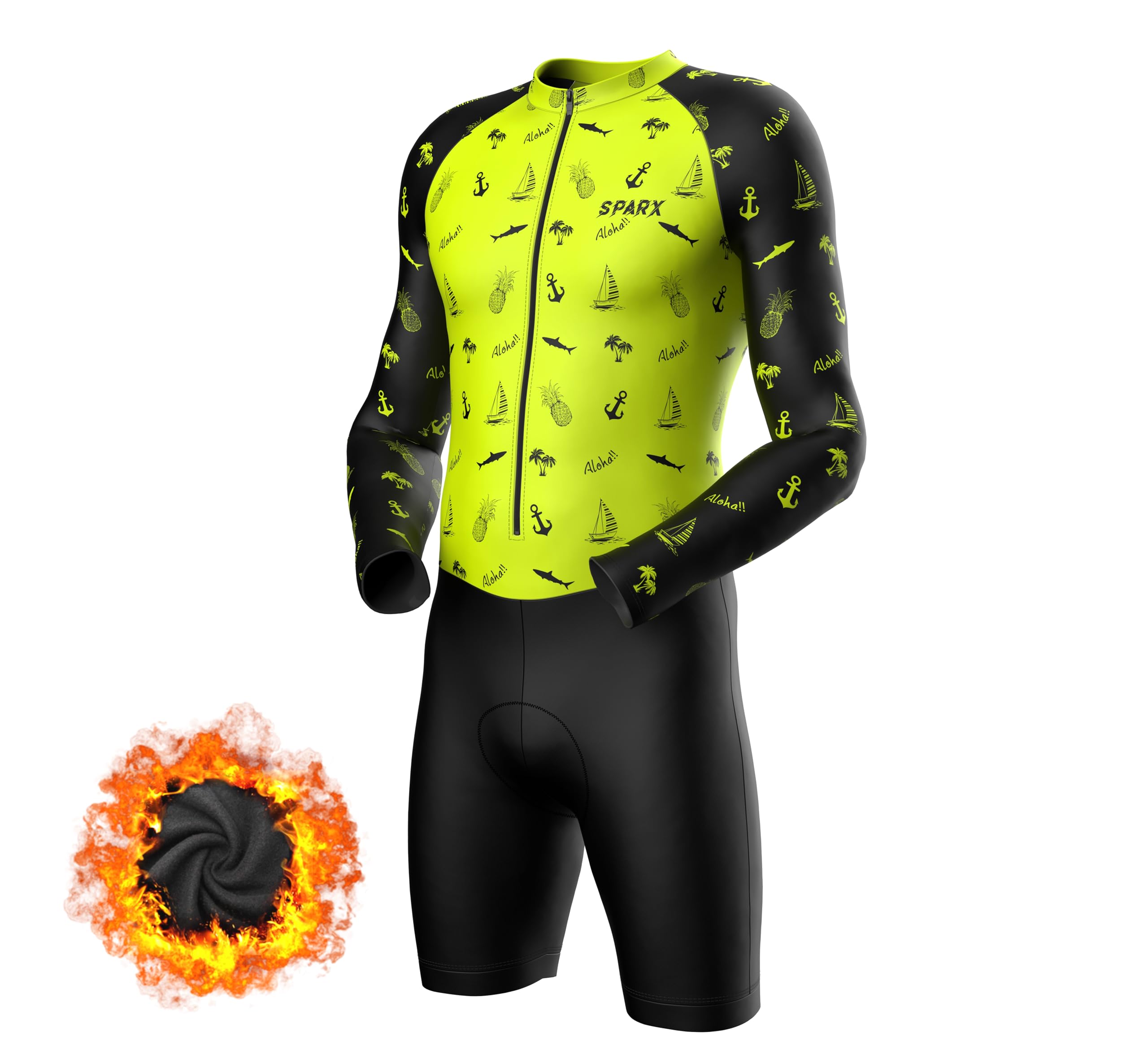 Photo 1 of Sparx Long Sleeve Winter Cycling Thermal Skinsuit Pro Team Bicycle Suit Bike Racing Suit Cycle Kit 3D Pad (Aloha, M)