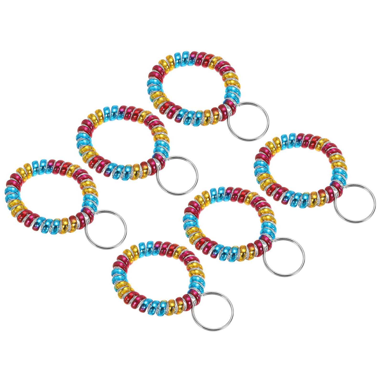 PATIKIL Stretchable Wristband Wristlet Keychain, 6 Pack TPU Spiral Wrist Coil Key Ring Holder for Outdoor Sport Gym Pool Sauna ID Badge, Dark Colorful