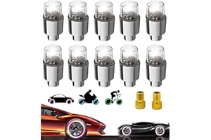 YUERWOVER 10 PCS Wheel Lights Tire Valve Light Flash Light LED Waterproof Cap Lamp with 4 Extra Batteries and 2 French adapters for Car Truck Motorcycle Golf Cart Bike(White)