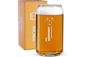 ON THE ROX Monogram Beer Glasses for Men (A-Z) 16 oz - Engraved Beer Gifts for Men Brother Son Dad Neighbor - Unique Christmas Gifts for Him - Personalized Drinking Gift Beer Glass Mugs (J)