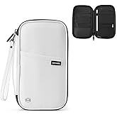 Travel Passport Holder, Large Family Passport Walle for Men Women RFID Passport Cover Lightweight Portable Document Organizer with Wrist Strap (White)