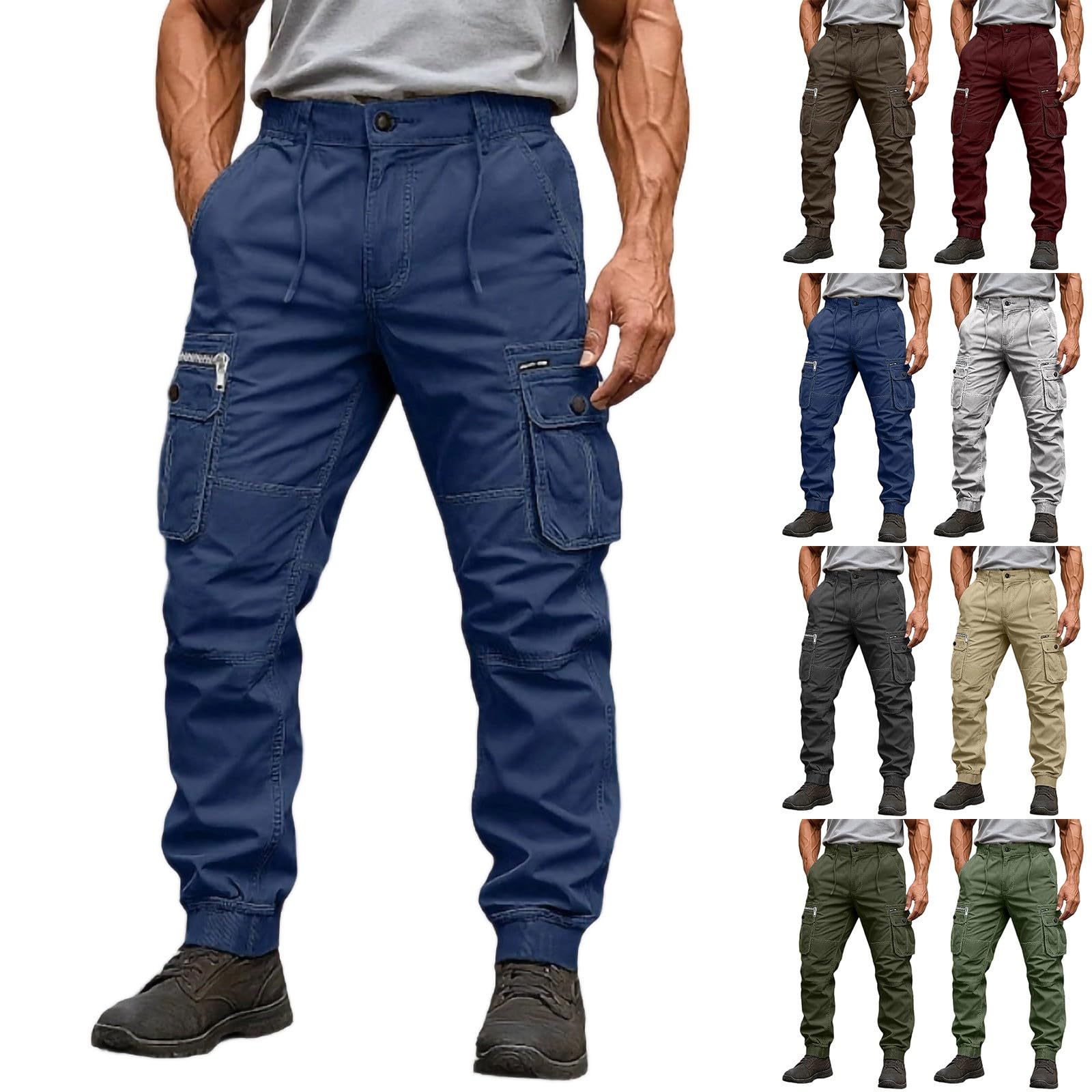 BFAFEN Cargo Pants for Men Waterproof Straight Wide Leg Sweatpants Outdoor Hiking Zipper Tactical Pants with Zipper Pockets Early Fall Fashion Blue