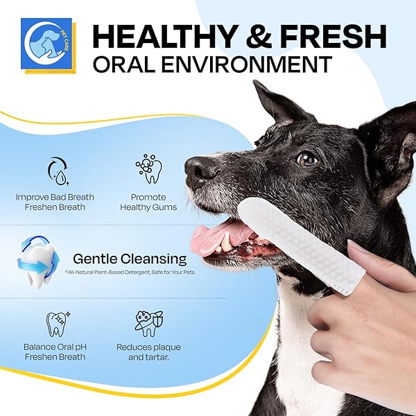 PUPMATE DENTAL CARE WIPES FOR DOG & CAT- TEETH CLEANING FINGER WIPES FOR PLAQUE AND TARTAR REMOVAL, SAFE & GENTLE DISPOSABLE TOOTHBRUSH WIPES FOR FRESH BREATH & GUM CARE – 50 PCS