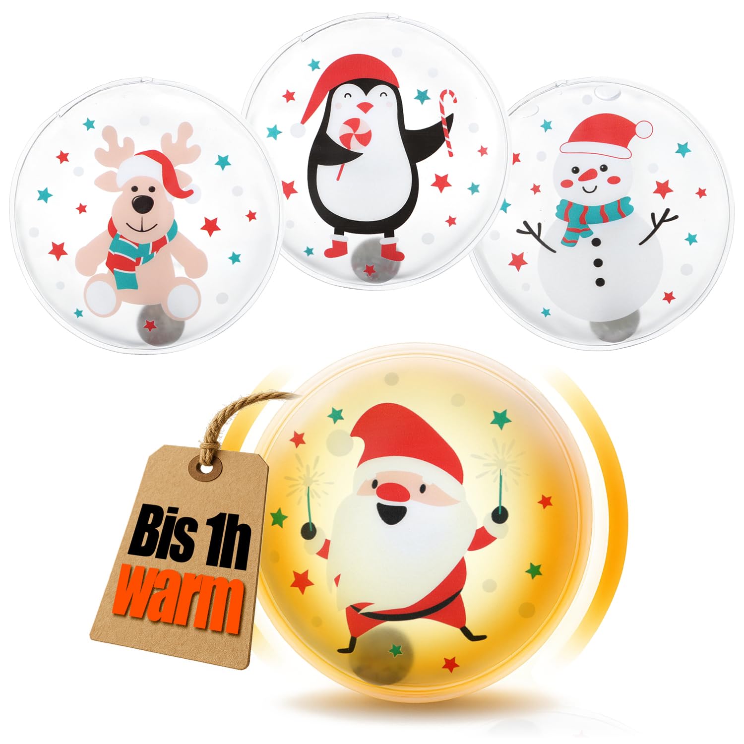 COM-FOUR® 4x reusable pocket warmers - Christmas hand warmers - heat pad for cold days and for on the go - heat kink cushion (04 pieces - colorful Christmas motifs)