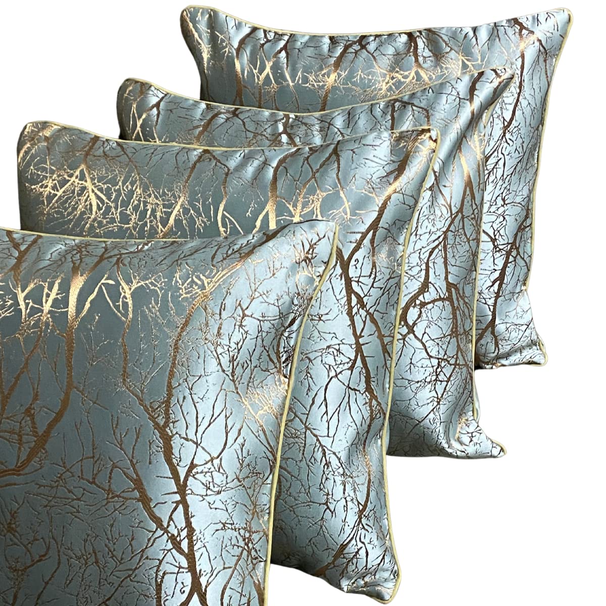 RKAAS HOME Decorative Luxury Jacquard Silk Soft Designer Square Cushion Cover for Living Room Sofa Couch Bed 45cm x 45cm 18x18 Inches (Pack of 4 - Branch Pattern - Cyan Blue)