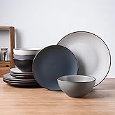 Famiware Venus Plates and Bowls Sets, 12 Pieces Stoneware Speckled Dinnerware Sets, Dishes Set for 4, Microwave and Dishwasher Safe, Matte Multi-color