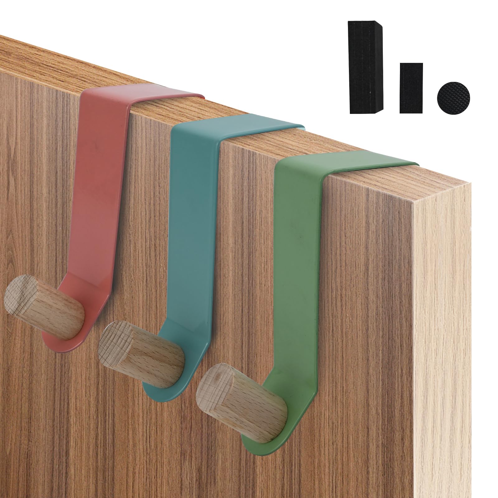 6Pcs Single Over the Door Hanger Set, 4.6cm Reversible Over Door Coat Hooks, Heavy Duty Over Cabinet Metal Wreath Hooks, Over Drawer Hanging Hook with Sponge Antislip Pads for Garland Bathroom Bedroom