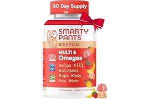 SmartyPants Kids Multivitamin Gummies - Improved Formula: Omega 3 (DHA/EPA), Vitamins D3, C, B12, B6, Vitamin A, K & Zinc, Gluten Free, Three Fruit Flavors, 60 Count (30 Day Supply)