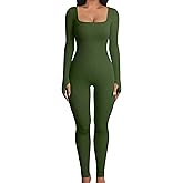 OQQ Women Long Sleeve Yoga Jumpsuits Workout Ribbed Bodysuits Pants Sexy One Piece