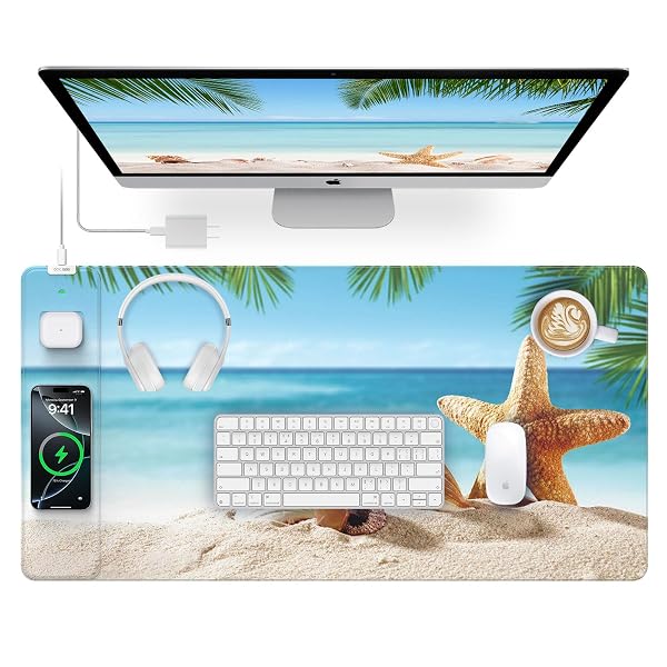 WIRELESS CHARGING MOUSE PAD, 31.5″X15.8″ LARGE GAMING DESK...