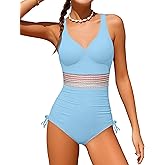 Doumlop Girls One Piece Swimsuits Color Block Girls Swimsuit V Neck Girls Bathing Suit Drawstring Girls' Swimwear 9-16 Years