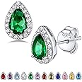 Bestyle Sparkling 925 Sterling Silver Birthstone Stud Earrings for Women, Heart/Round/Teardrop/Square Crystal Solitaire Diamond Studs Halo Earrings, Great Birthday/Christmas Gifts
