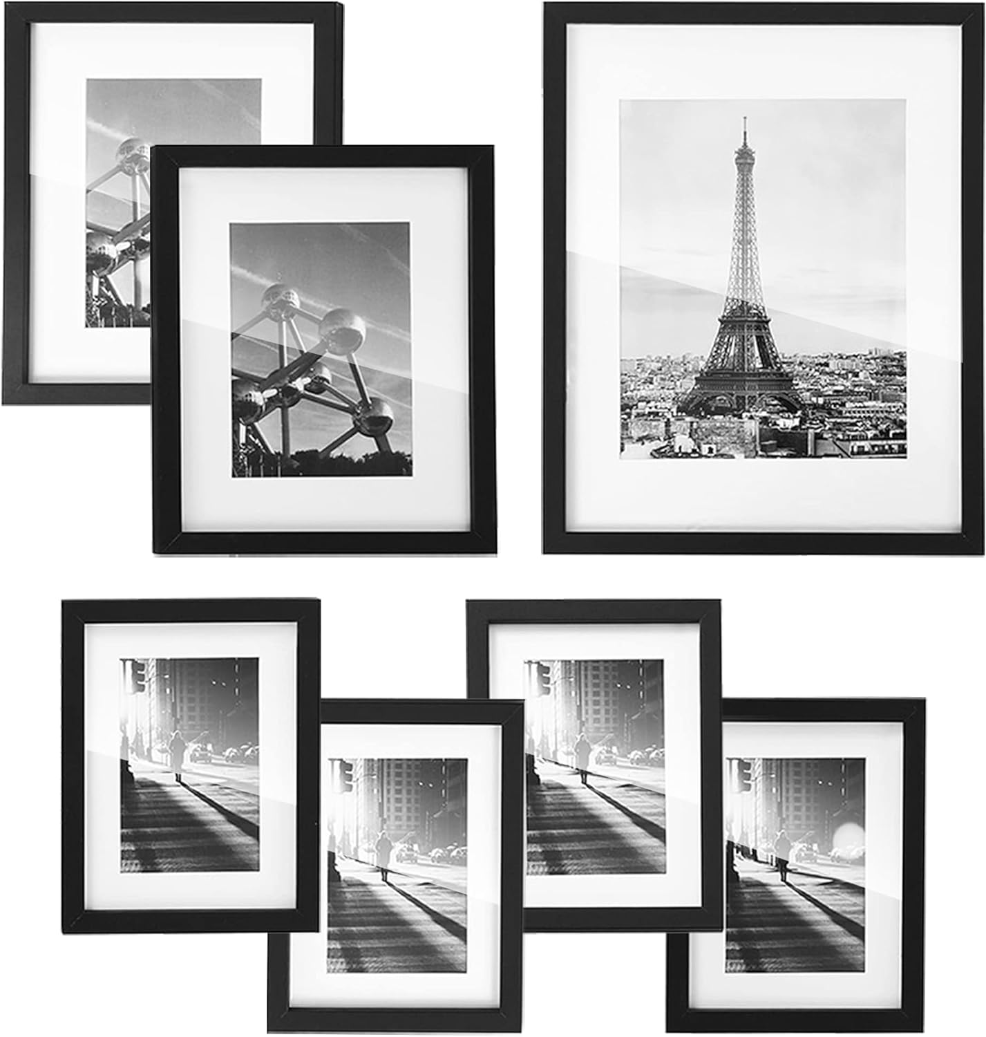 Photo Albums, Frames & Accessories - SONGMICS Gallery Wall Frame Set, Multi Picture Frames Set of 7, One 11x14, Two 8x10, Four 6x8 Collage Photo Frame with White Mat, Glass Front, Hanging or Tabletop Display, Black