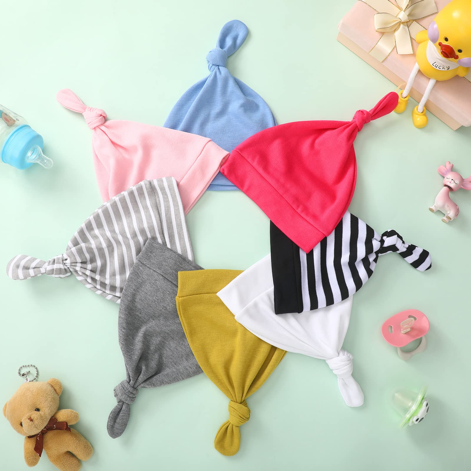 Bonuci 30 Pack Newborn Baby Hats Bulk Knot Beanie Hats Soft for Infant Baby Boys Girls Caps 0-6 Months, Multicolored
