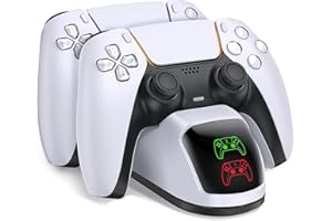 FEGLIEA PS5 Controller Charging Station, PlayStation 5 Dualsense Charger Dock with Dual Stand, Upgrade PS5 Charger Accessory with Fast Charge Cable, PlayStation 5 Station, White