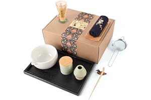 Artcome Japanese Matcha Tea Set, Matcha Bowl with Pouring Spout, Black Tea Tray, Matcha Whisk, Ceramic Whisk Holder, Matcha Powder Caddy, Handmade Matcha Ceremony Kit For Japanese Tea Ceremony (10Pcs)