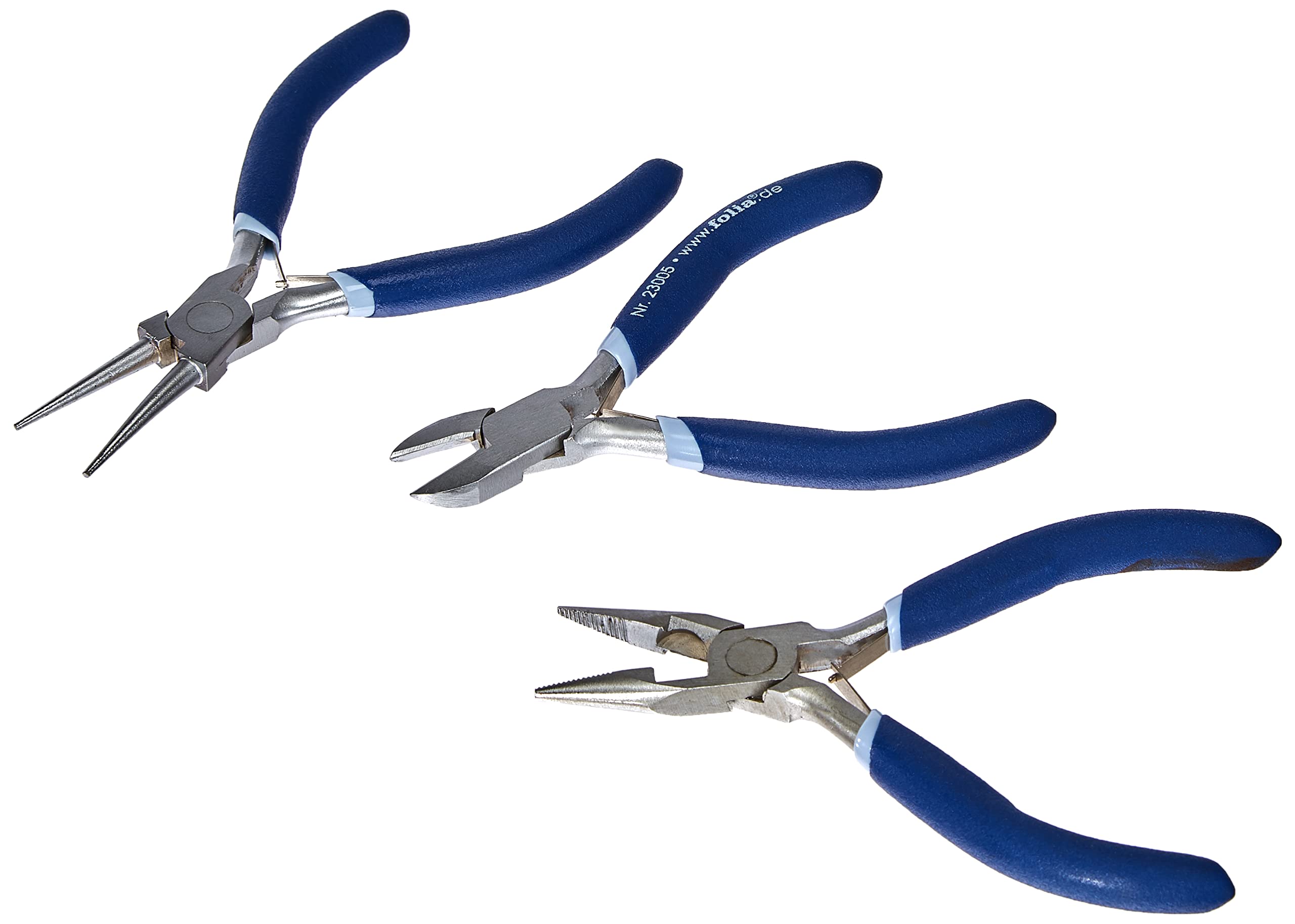 Folia 23005 Jewellery Pliers Set, 3 Pieces, Combination Pliers, Side Cutters and Round Pliers, Rust-Free, 11.4 cm Long, Ideal Tool for Jewellery Making
