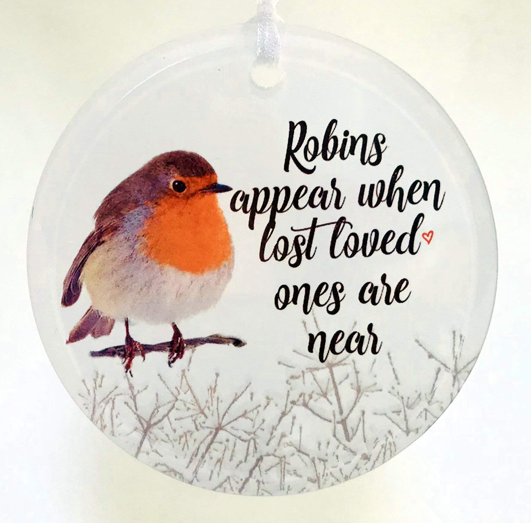 Robins Appear When Lost Loved Ones Are Near Round Glass Hanging ChristmasTree Decoration Ornament Bauble Memorial