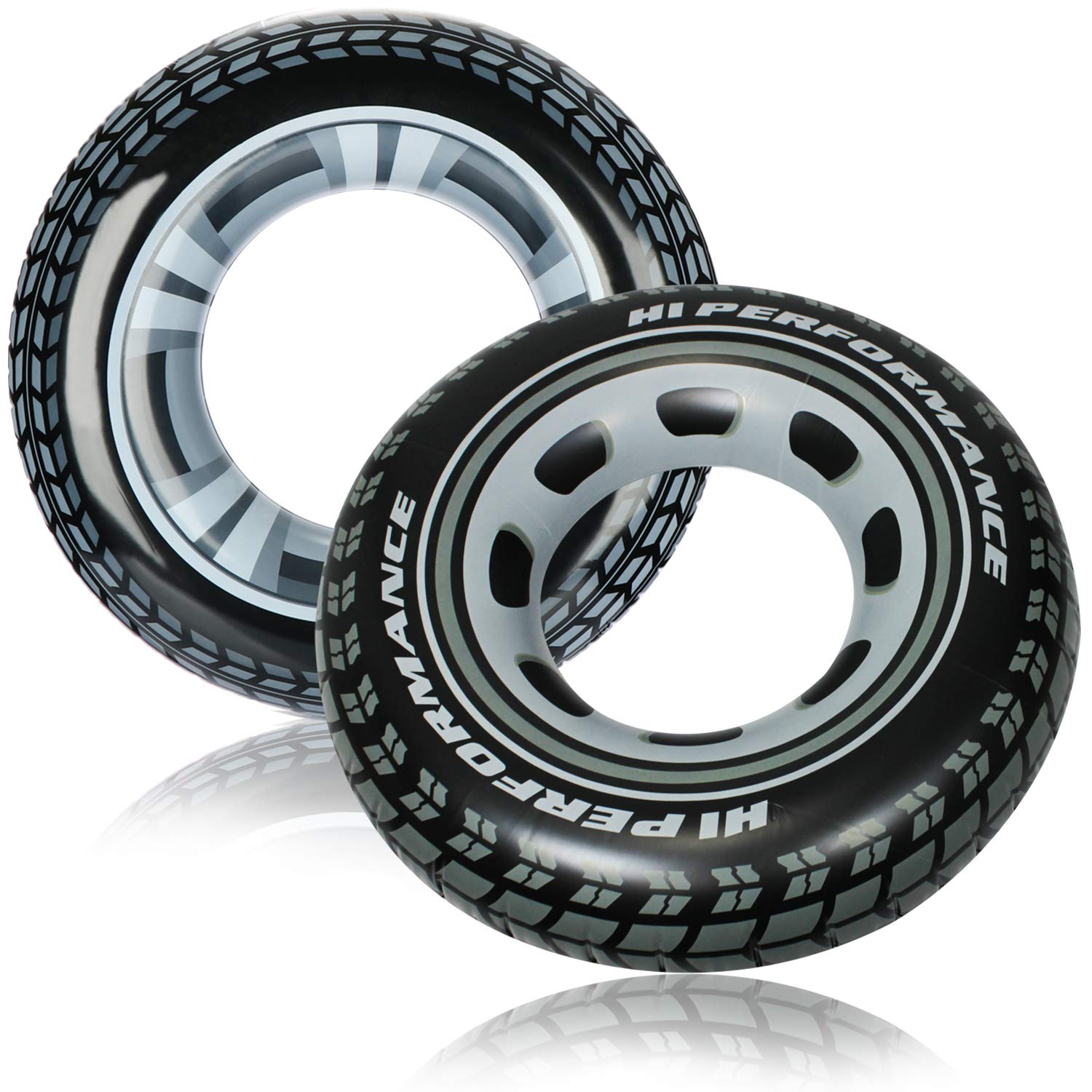 com-four® 2x Inflatable Pool Ring in Tire Design - Swim Ring for Children and Adults [Selection Varies]