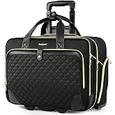 Arcoyard Rolling Laptop Bag Women, Rolling Briefcase for Women with Waterproof Pocket, 16 Inch Computer Bag, Underseat Carry On Luggage with Wheels for Work Travel Business, Lightweight Black