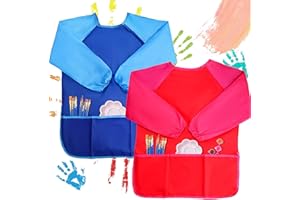 ELCIMRI Kids Art Smocks,Artist Painting Aprons Long Sleeve,Painting Smock,Toddler Painting Apron with 3 Pockets,Art Painting Supplies