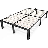 ROIL 14 inch Queen Size Bed Frame with Wood Slats - 3500lbs Heavy Duty No Box Spring Needed Platform, Mattress Stoppers Double Metal Noise Free Bedframe with Headboard Hole