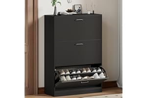 Lilvduybz Narrow Shoe Storage Cabinet, 31" W Freestanding Cabinet with 3 Flip Drawers, Shoe Cabinet Storage with Adjustable S