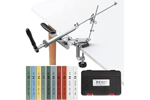 MOVIRON RUIXIN PRO RX-009 Professional Knife Sharpener with 10 Whetstones, 360° Rotation Flip Design Fixed-Angle Stainless Steel Kitchen Chef Knife Sharpening Kit Abrasive Holding System Tools