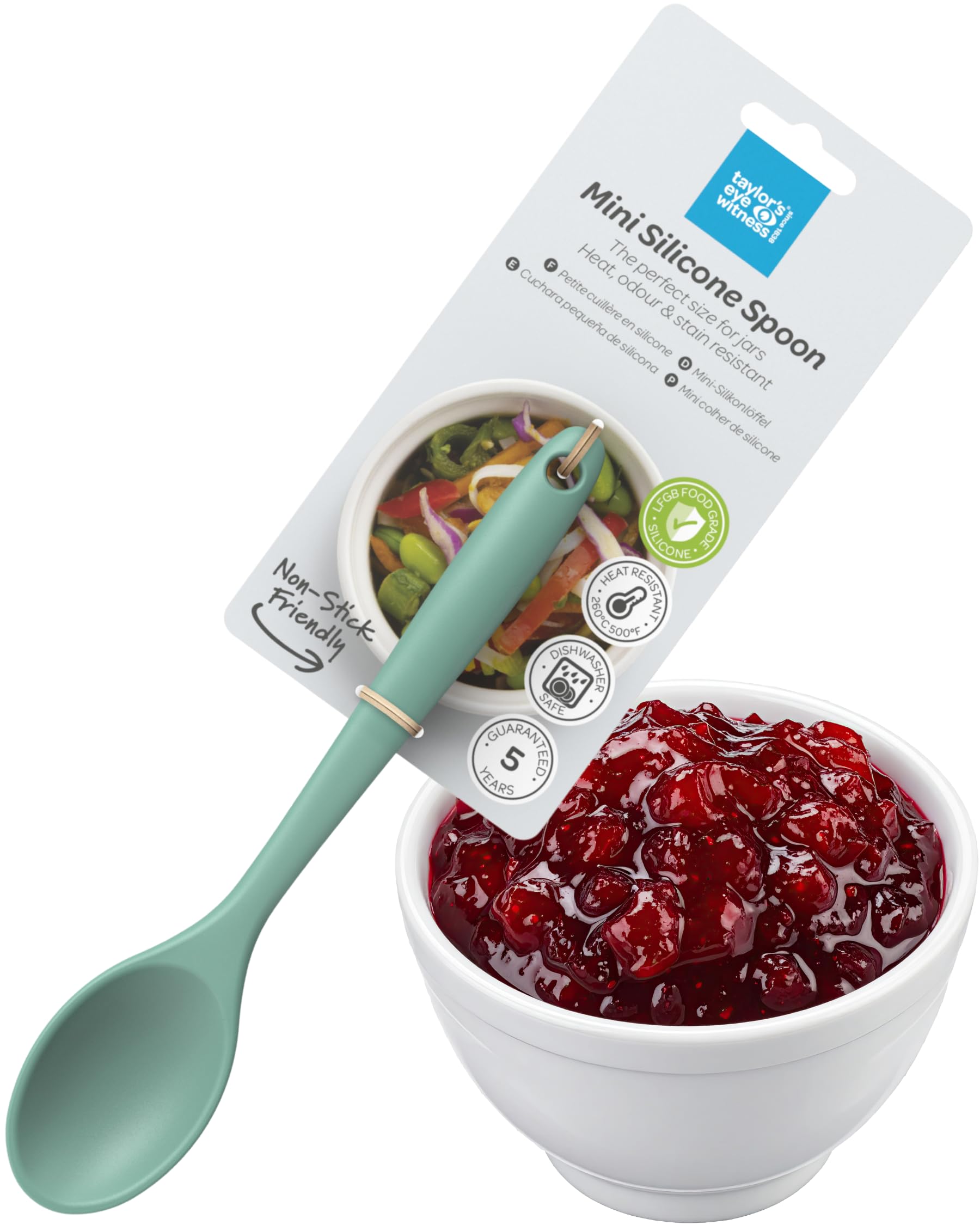 Taylors Eye Witness Mini Silicone Aqua Stirring Spoon - Dishwasher Safe, Heat Resistant 260°C/500°F. Perfect for Non-Stick Pans. Small Enough for Jars. Odour & Stain Resistant. 5 Year Guarantee — image 1