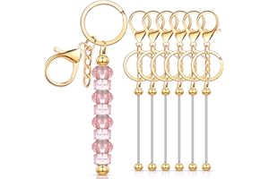 Huwena 6 Pcs Beadable Keychain Bars Blanks Bead Keychain Metal for Pendant DIY Crafts Jewelry Making Gift