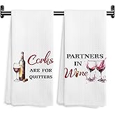 WARDOS Funny Wine Kitchen Towels, Gifts for Wine Lovers Decorative Hand Towels for Kitchen Bar Cart, Corks are for Quitters Dish Tea Towel Drying Cloth, 16x24 Inch Set of 2