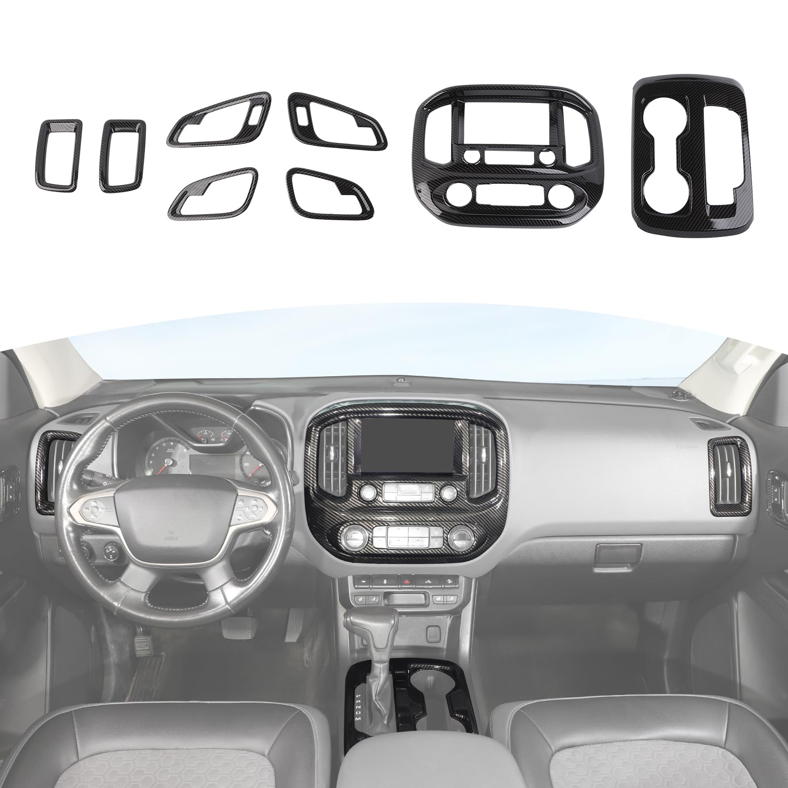 Photo 1 of RT-TCZ for Colorado Center Dash Carbon Fiber Interior Trim Kit, Air Vent Cover Door Handle Trim for Chevy Colorado GMC Canyon 2014-2022 Carbon Fiber Interior Accessories 8pcs