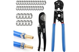 MGYOO Pex Crimping Tool Kit Cinch and Remove Dual-Function Pex Crimp Tool 3/8" to 1" Pex Crimper with Pex Cutter and 35pcs 1/