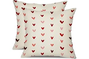 DFXSZ Valentine's Day Pillow Covers 18x18 Inch Set of 2 Small Red Pink Hearts Decor White Throw Pillow Covers Valentine's Day Cushion Case Decoration for Sofa Couch 56B