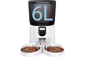 CORGOTE Automatic Cat Feeders for 2Cats, 6L/25cup Automatic Cat Food Dispenser with 2 Stainless Pet Bowls,10s Meal Call Timer Setting 20 Portions 6Meals Per Day, Timed Pet Feeder for Cats Dog Indoor Dry Food